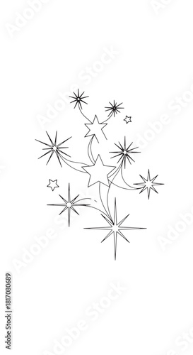 Delicate lineart of a dandelion seedhead with wispy starbursts and floral silhouettes.