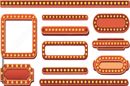 Vintage light bulb frames and borders for funfair signage, theater displays, or retro advertising designs, adding a touch of old-school charm to any project, scalable vector origin