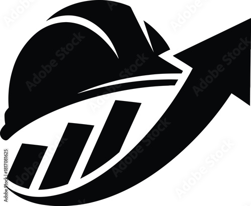 Hard hat logo with integrated growth arrow for progress