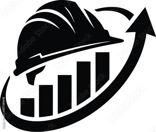 Hard hat logo with integrated growth arrow for progress