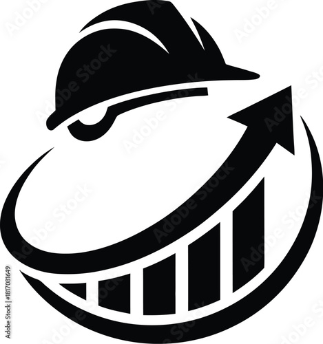 Hard hat logo with integrated growth arrow for progress