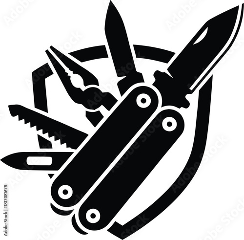 Multi-tool logo silhouette, efficiency and skill concept