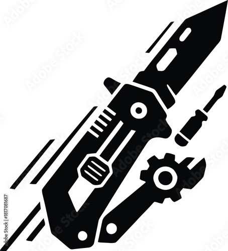 Multi-tool logo silhouette, efficiency and skill concept
