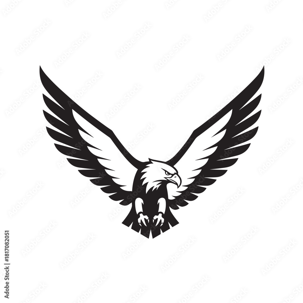 Fototapeta premium Dynamic black and white eagle emblem with outstretched wings, bold and iconic.