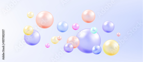 Water colorful bubbles on blue background with fizzy sparkles, vector texture of bubble gum and collagen bubbles for dreamy design background.