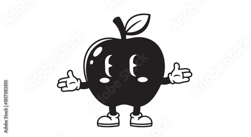 Playful cartoon apple character with sneakers giving a thumbs up.