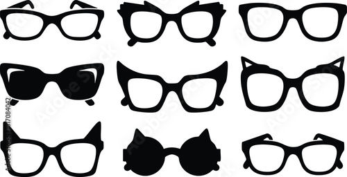 Various stylish eyeglass frames in diverse designs suitable for fashion illustrations and graphic projects 