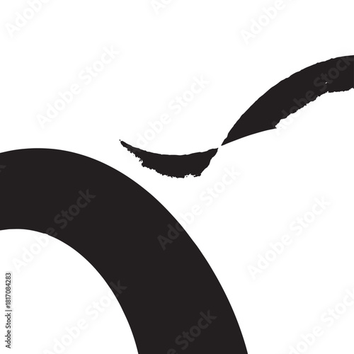 Abstract monochrome composition featuring bold curves, circles and swooshes in a minimalist black and white design.