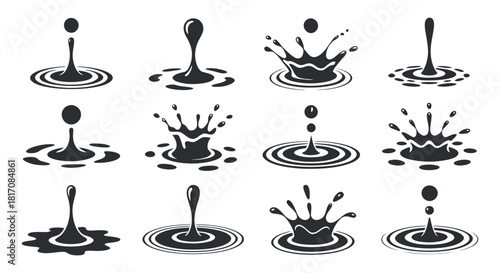 Set of water drop shapes in black and white