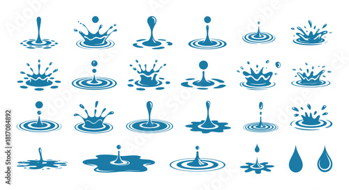 Collection of water splash shapes in blue color