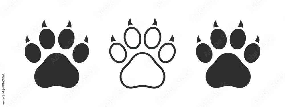 Fototapeta premium Bear Paw Prints Collection with Claws on Transparent Background
