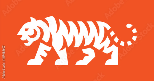 Stylized tiger on orange background illustration