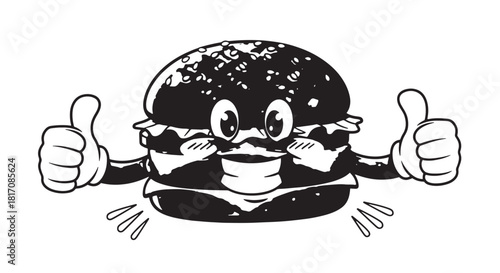 Cheerful Cartoon Hamburger Mascot with Thumbs Up, Cheesy Layers and Fresh Veggies.