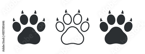 Bear Paw Prints Collection with Claws on Transparent Background
