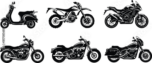 Various motorcycle and scooter vector graphics showcasing different styles and designs for enthusiasts and illustrators 