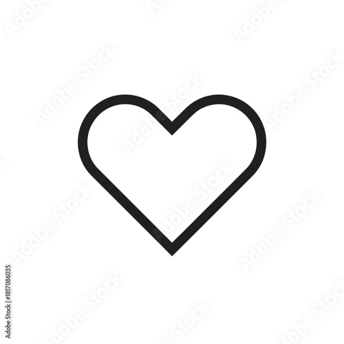 Minimalist black heart outline icon on white background, modern vector graphic for design projects.