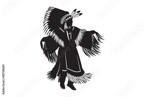 Native american dancer in traditional regalia with feather headdress