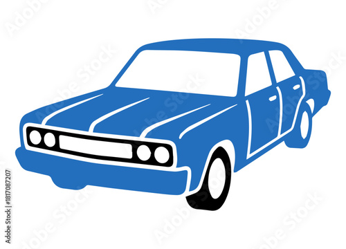 Vintage Blue Sedan Car Clipart: Retro Classic Automobile Vector Graphic, Old-School Vehicle Illustration, Digital Art for Posters, Prints, and Decals