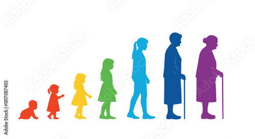 Silhouettes depicting the stages of human life from infancy to old age