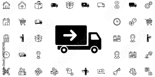 Moving Truck Relocation Transition Arrow Silhouette Vector