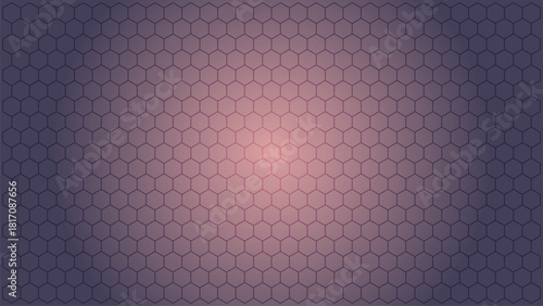 Abstract futuristic background with a honeycomb grid pattern and a soft pink central glow on a dark purple backdrop