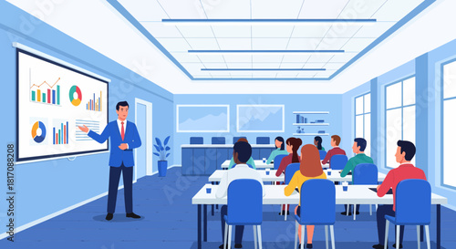 Professional Corporate Business Presentation With Audience In Meeting Room