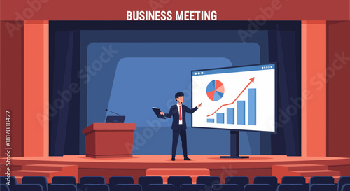 Speaker Giving Presentation On Stage At Business Convention