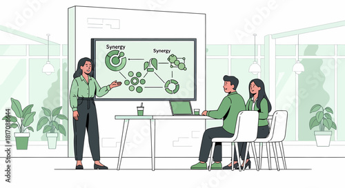 Team Meeting Discussing Synergy On Board In Modern Workspace