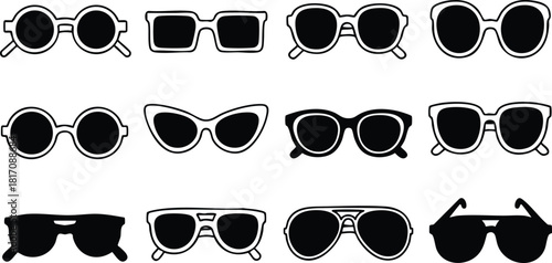 Various styles of sunglasses for summer fashion and sun protection in a modern vector illustration 