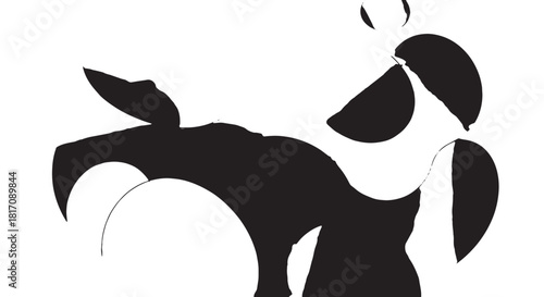 Abstract black silhouette of a playful canine in mid motion, a bold minimalist graphic design.