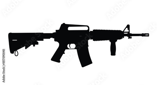 Black silhouette of an ar 15 style rifle isolated on a white background