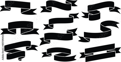 Decorative black banner ribbon designs for versatile graphic use in various projects and presentations 