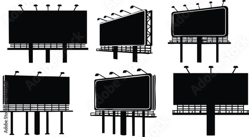 Various Billboard Designs for Advertising and Marketing Purposes in Black and White Vector Format 
