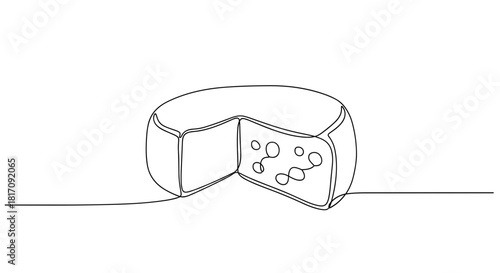 Outline of cheese wheel and wedge on minimal background  