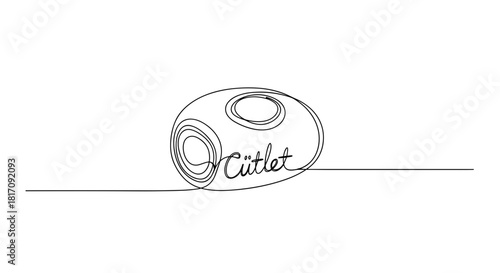 Minimalist line art illustration of a cutlet on white background  