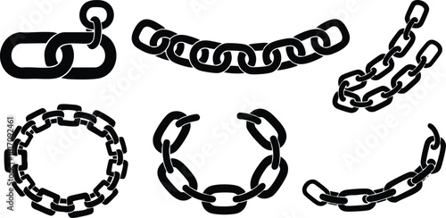 Chain designs showcasing various styles and shapes for creative projects and illustrations 