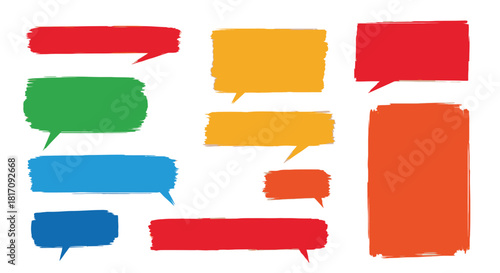 Colorful speech bubbles in various shapes and sizes paint brush style