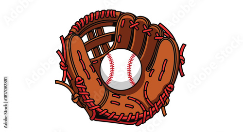 A detailed illustration of a baseball glove holding a baseball securely