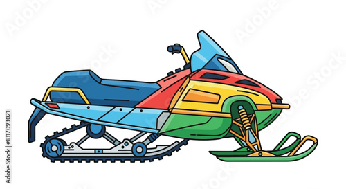 Colorful cartoon illustration of a snowmobile with bright design details