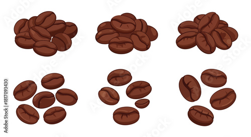 Arrangement of various coffee bean groupings in a simple illustration