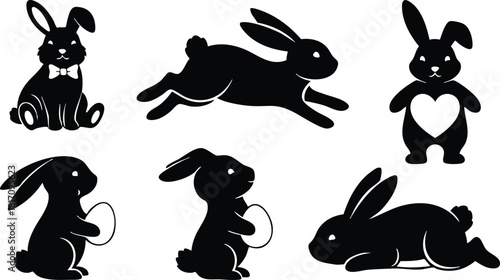 Various playful rabbit illustrations featuring different poses and styles for festive occasions 