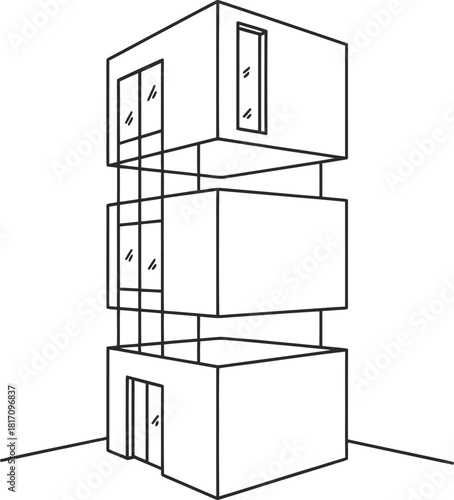 Modern modular stacked building design concept sketch