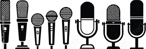 Various microphone designs showcasing vintage and modern styles for creative projects and audio applications 