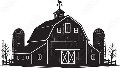 Farm Barn Silhouette Vector Countryside Agricultural Building Design