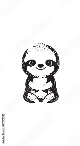 Charming illustration of a baby panda cub exuding gentle curiosity in black and white.