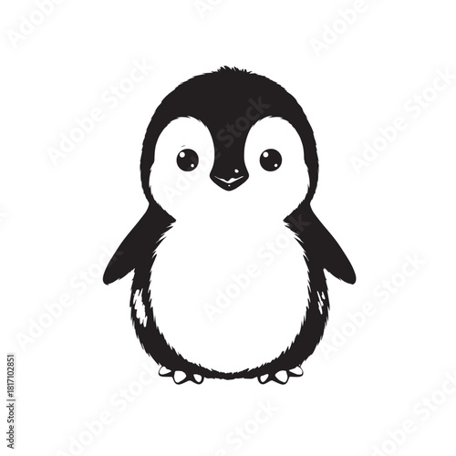 Charming Black and White Penguin Cartoon Illustration.