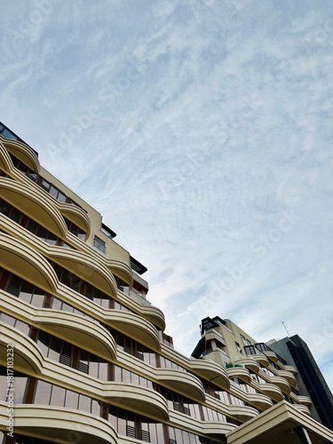 Photo of building. City and apartment building. Architecture. 