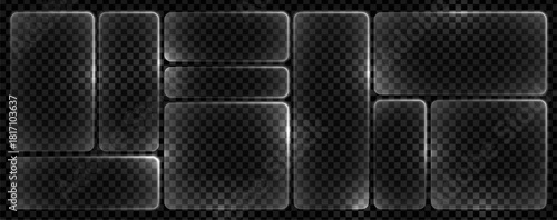 Box effect liquid background glass frame text and rectangle digital button. Title electric led with box design and effect liquid elements for laser game. Signage dark aesthetic