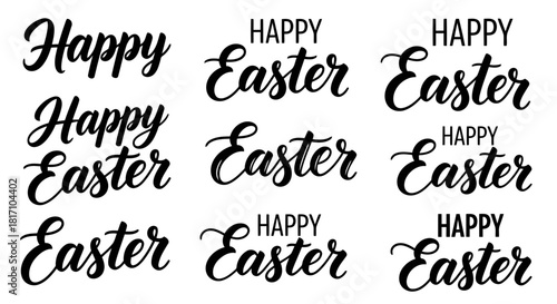 Happy easter greeting card with elegant script font designs in black color