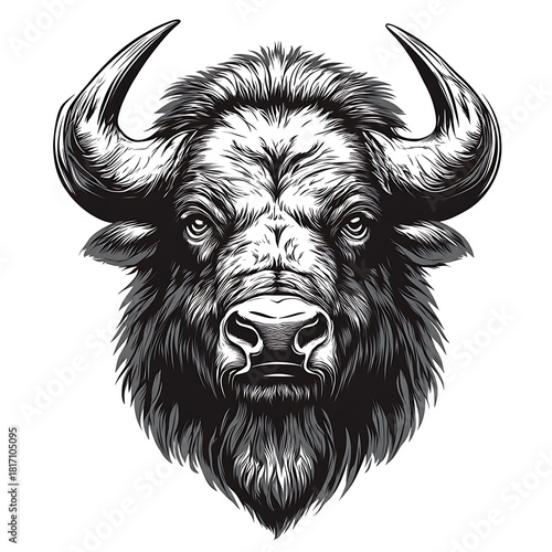 Fierce Bison Head Portrait with Detailed Fur and Horns buffalo bull photo